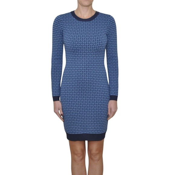 Michael Kors Logo Jacquard Dress Long Sleeve Steel Blue XS/M/L Nwt$225 - Picture 1 of 4
